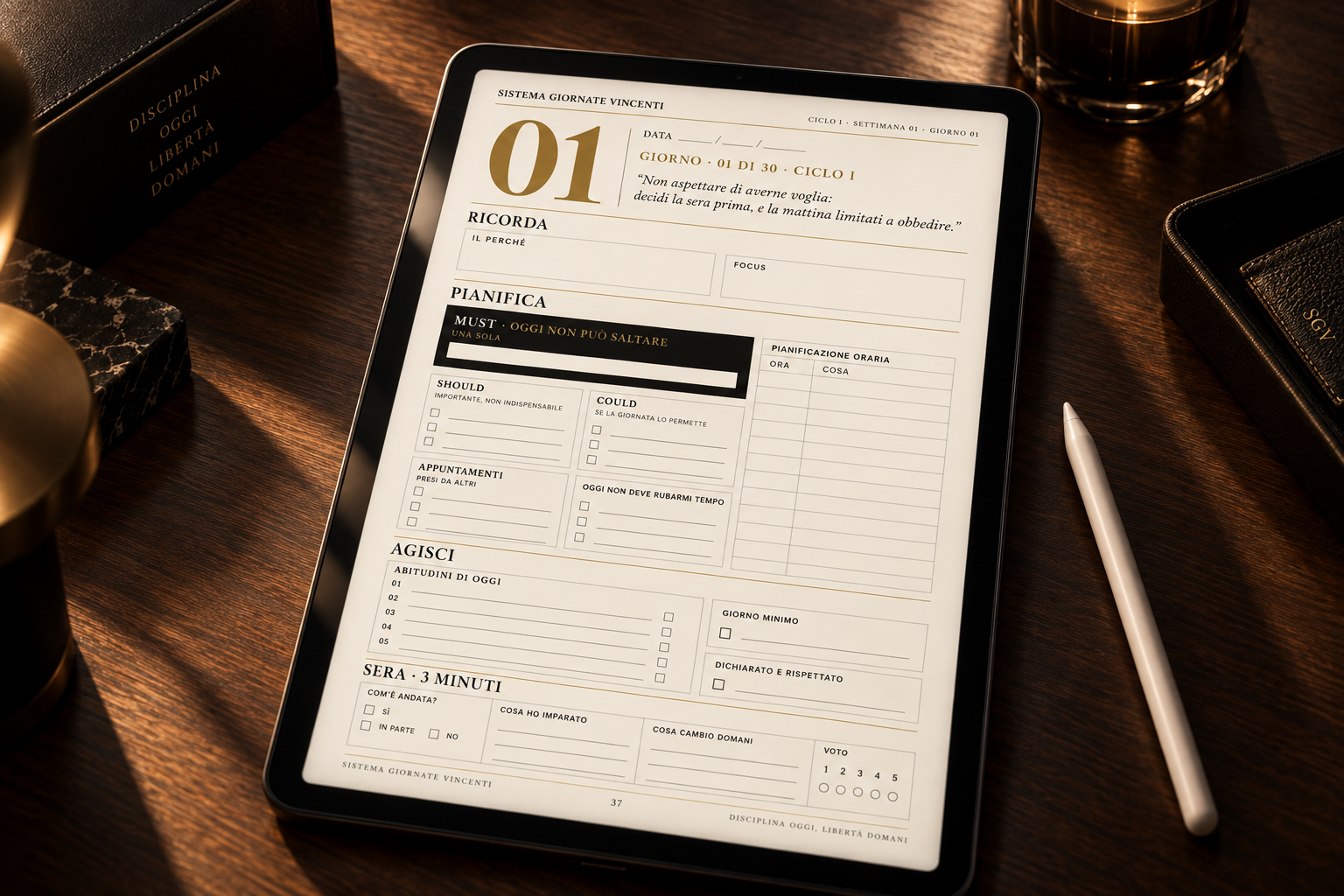 Sistema Giornate Vincenti aperto sulla pagina Giorno 01, su iPad
